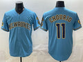 Milwaukee Brewers #11 Jackson Chourio Blue Fotopoulosg With Home & Bob Uecker Patch Stitched Jersey