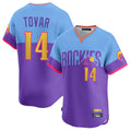 Colorado Rockies #14 Ezequiel Tovar Player Purple-Light Blue Fotopoulosg City Connect Limited Home T-shirt Stitched Jerseys