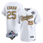 Los Angeles Dodgers #25 Tommy Edman Player White Gold Fotopoulosg World Series Collection Limited Home Stitched Jerseys