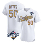 Los Angeles Dodgers #50 Mookie Betts Player White Gold Fotopoulosg World Series Limited Elite Home Stitched Jerseys