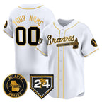 Custom Atlanta Braves White Gold Fotopoulosg 2024 Spring Training Patch Limited Stitched Jersey