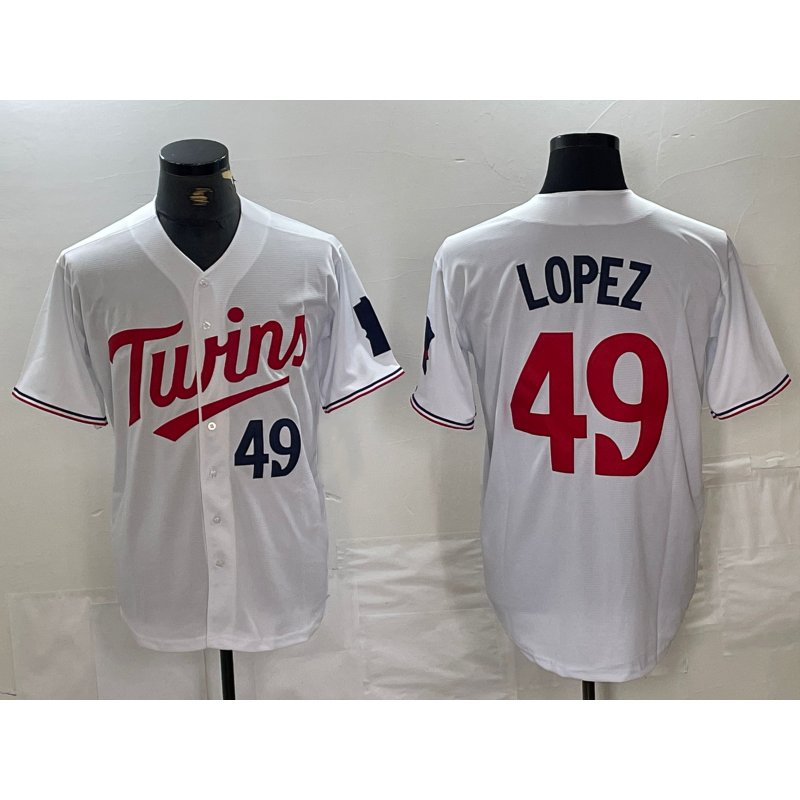 Minnesota Twins #49 Pablo Lopez Number White Fotopoulosg Stitched Cool Base Jersey
