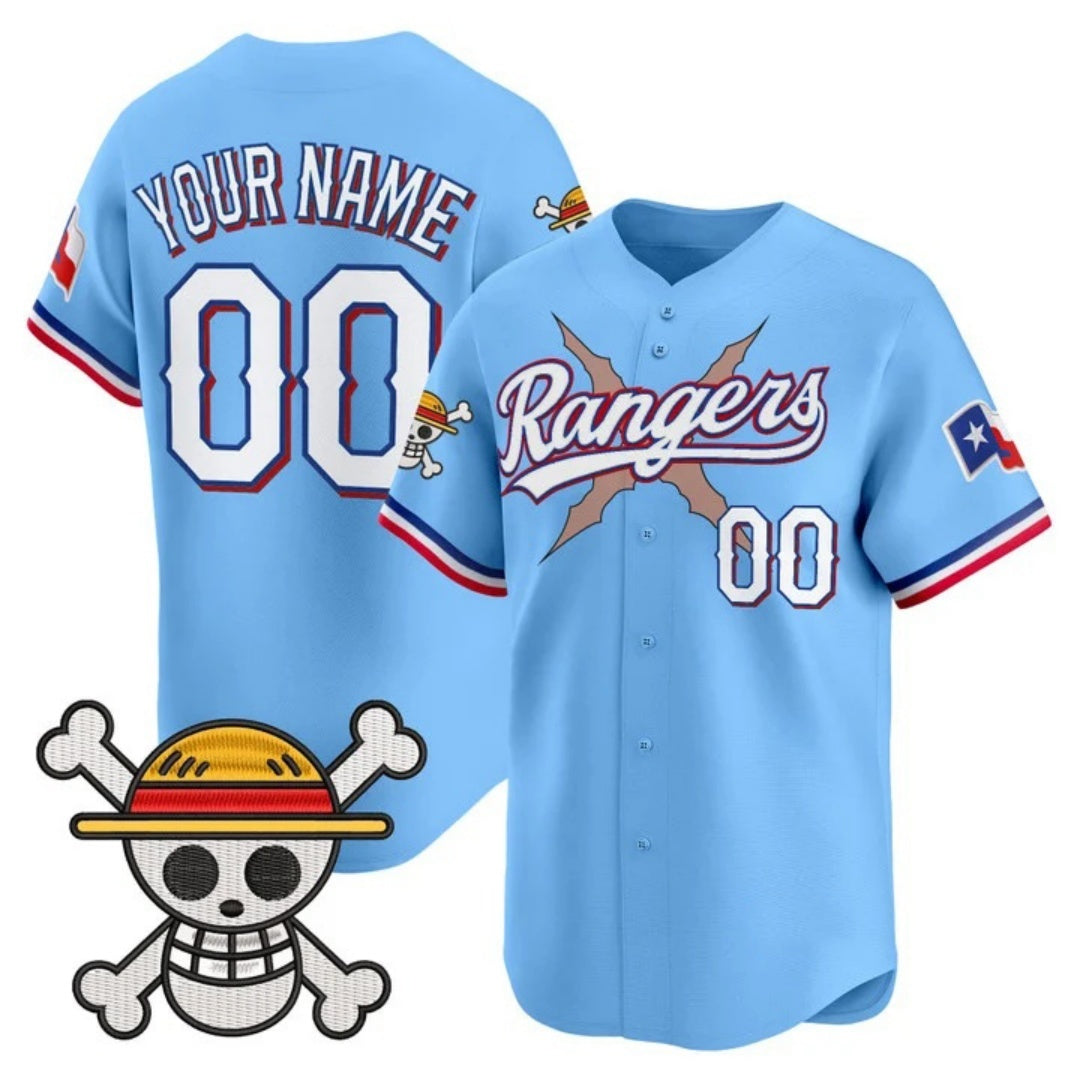 Custom Texas Rangers x One Piece Blue Fotopoulosg Vapor Premier Limited Jersey - Stitched