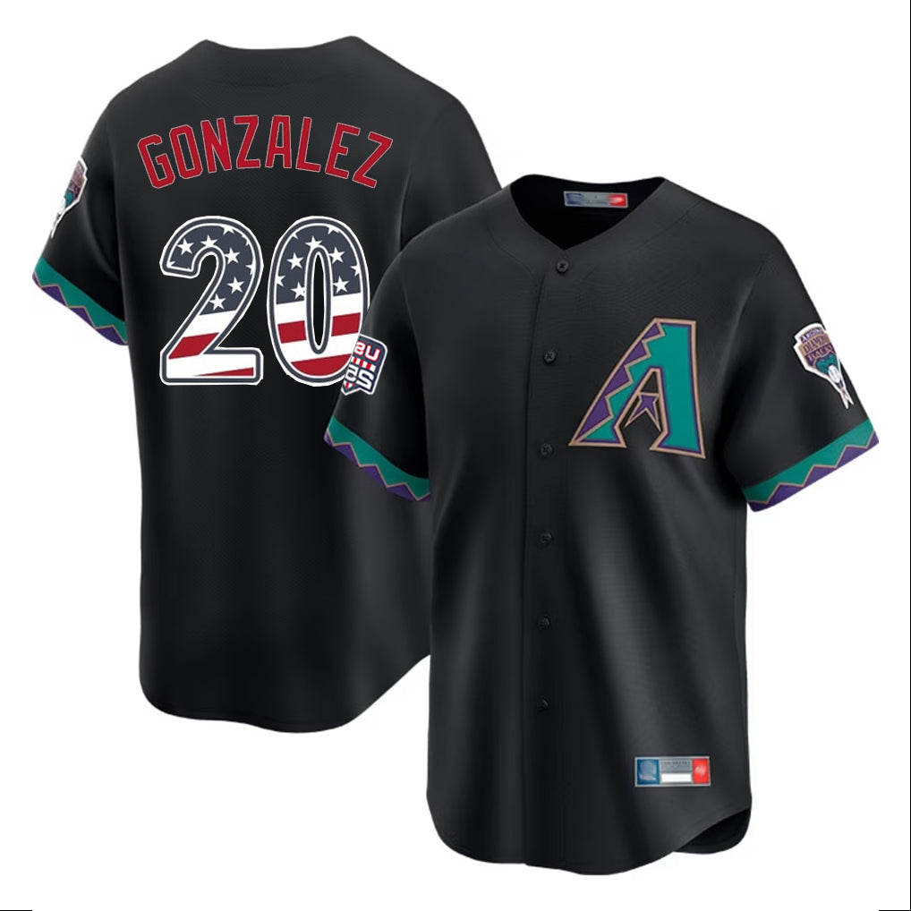 Arizona Diamondbacks #20 Luis Gonzalez Player Black Fotopoulosg USA 250 Fourth of July Home Game Stitched Jerseys