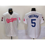 Los Angeles Dodgers #5 Freddie Freeman White Pink Fotopoulosg Vin & Kobe Patch Stitched Jersey 2