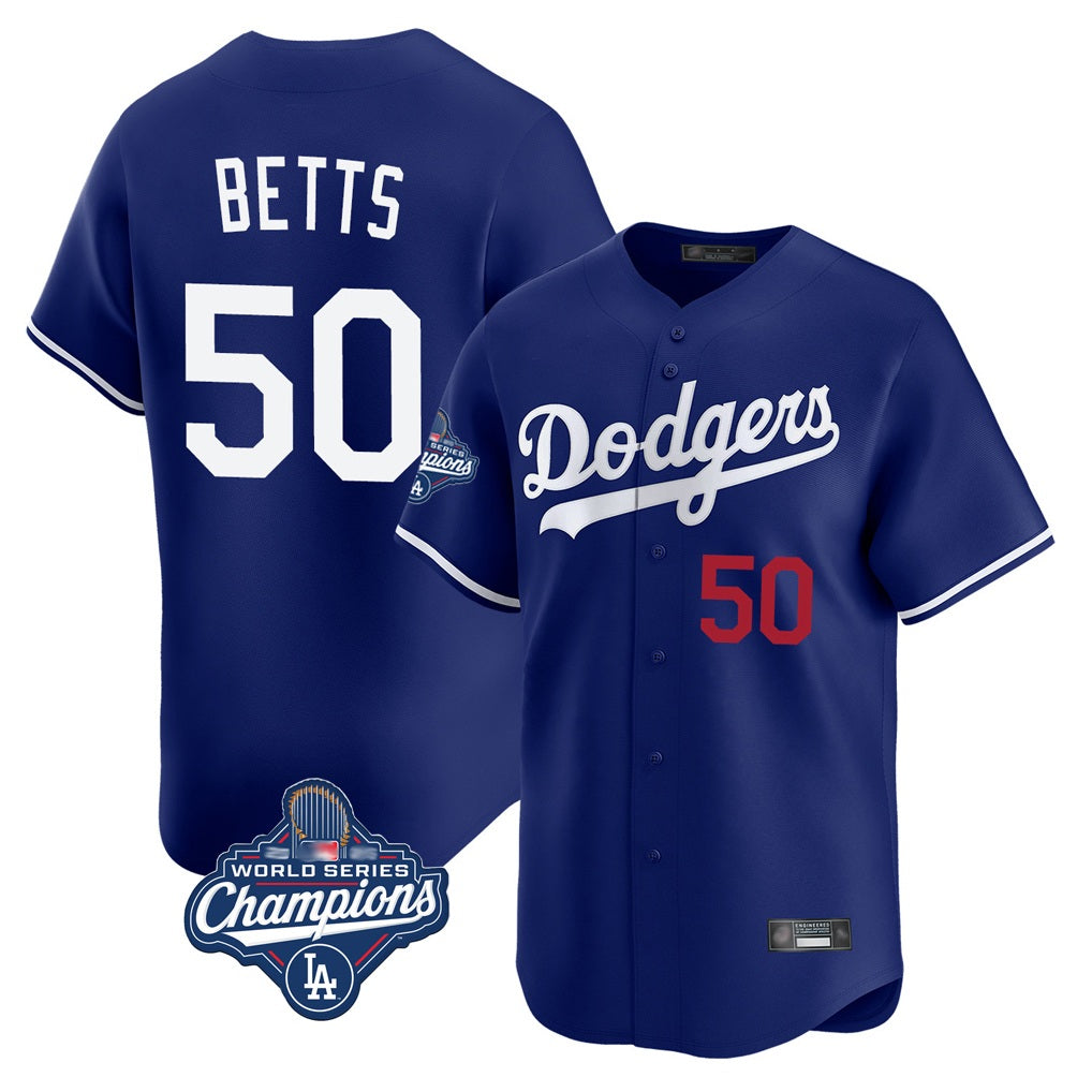 Los Angeles Dodgers #50 Mookie Betts Player Royal Fotopoulosg World Series Meet Limited Home Stitched Jerseys
