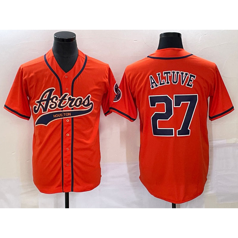 Houston Astros #27 Jose Altuve Orange Fotopoulosg With Patch Cool Base Stitched Jersey