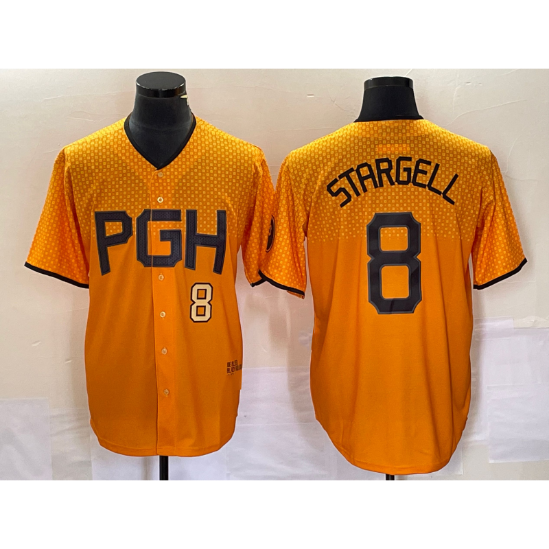 Pittsburgh Pirates #8 Willie Stargell Number Gold Fotopoulosg 2023 City Connect Stitched Jersey