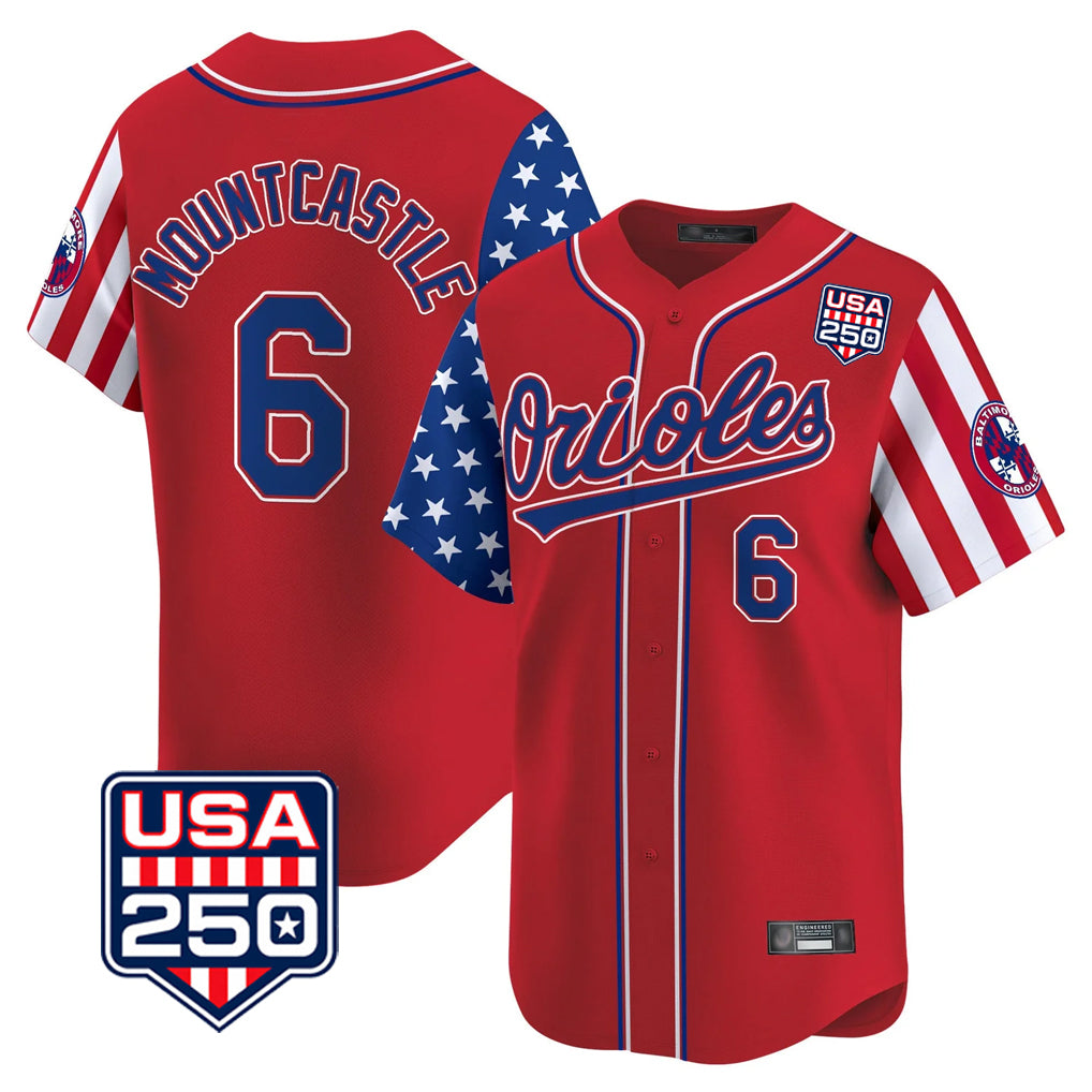 Baltimore Orioles #6 Ryan Mountcastle Player Red Fotopoulosg USA 250 Independence Day Vapor Premier Limited Home Game Stitched Jerseys