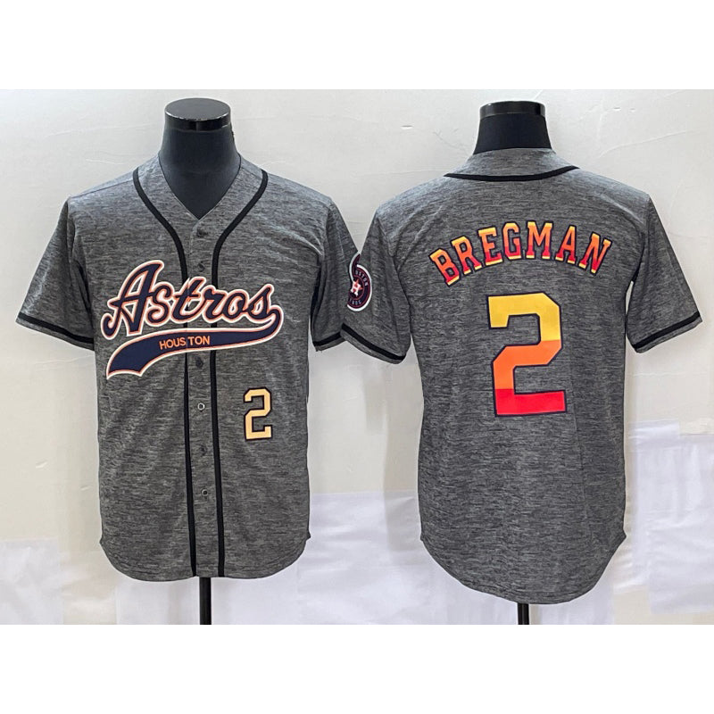 Houston Astros #2 Alex Bregman Number Grey Fotopoulosg Gridiron Cool Base Stitched Jersey