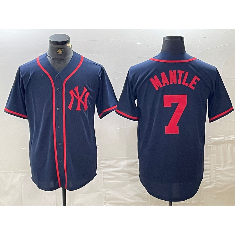 New York Yankees #7 Mickey Mantle Navy Red Fotopoulosg Fashion Cool Base Jersey