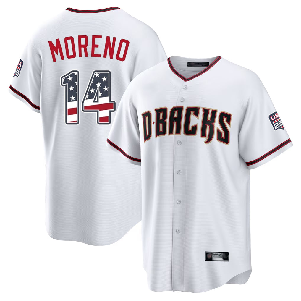 Arizona Diamondbacks #14 Gabriel Moreno Player White Fotopoulosg USA 250 Fourth of July Home Game Stitched Jerseys