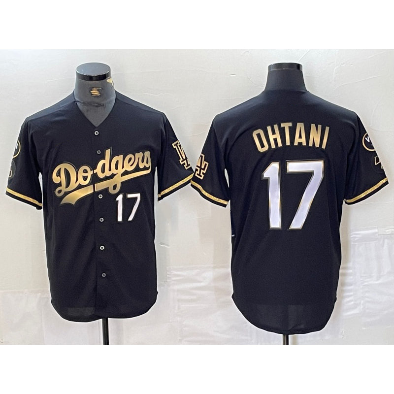 Los Angeles Dodgers #17 Shohei Ohtani Number Black Gold Fotopoulosg Fashion Stitched Cool Base Limited Jersey