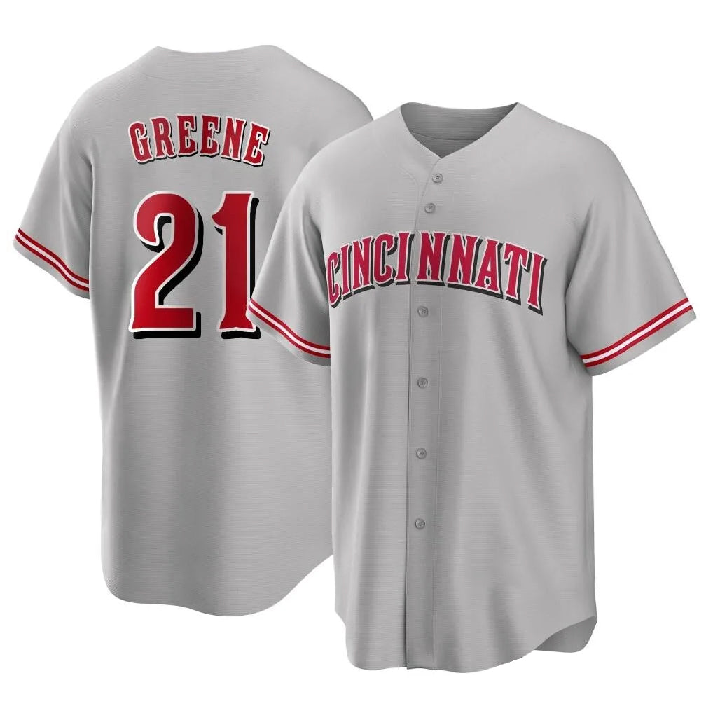Cincinnati Reds #21 Hunter Greene Player Gray Fotopoulosg Home Game Stitched Jerseys