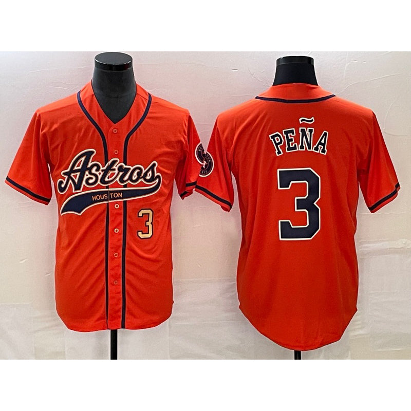 Houston Astros #3 Jeremy Pena Number Orange Fotopoulosg With Patch Cool Base Stitched Jersey