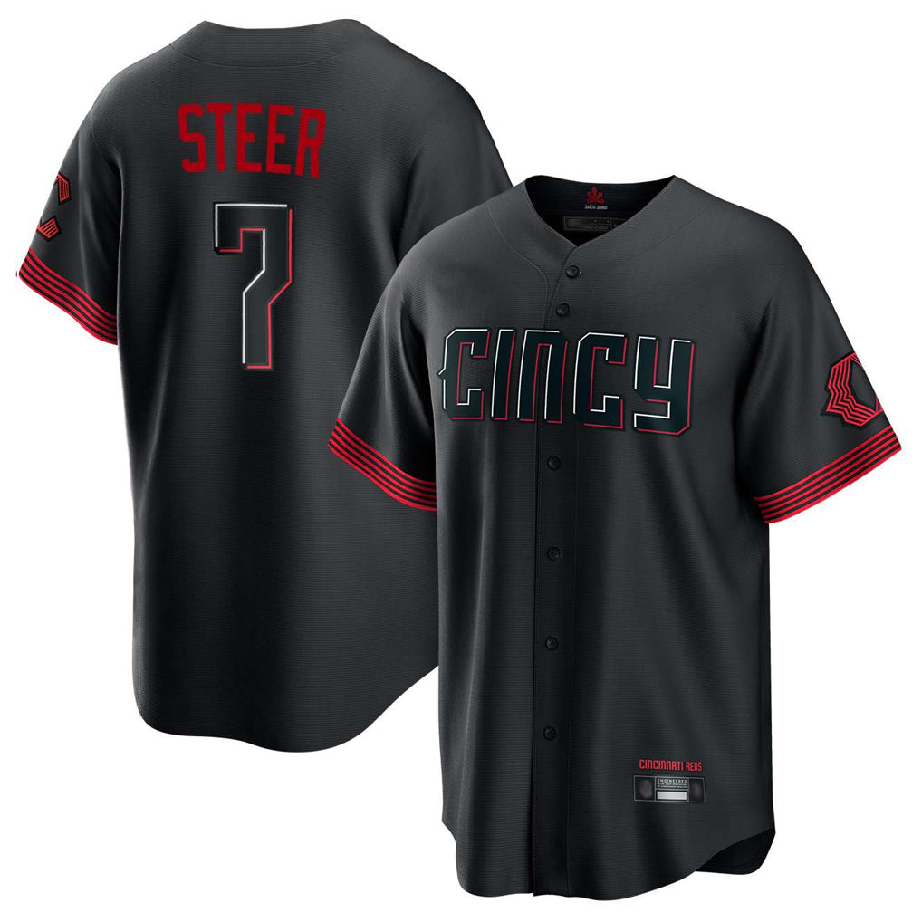 Cincinnati Reds #7 Spencer Steer Player Black Fotopoulosg City Connect Home Game Stitched Jerseys