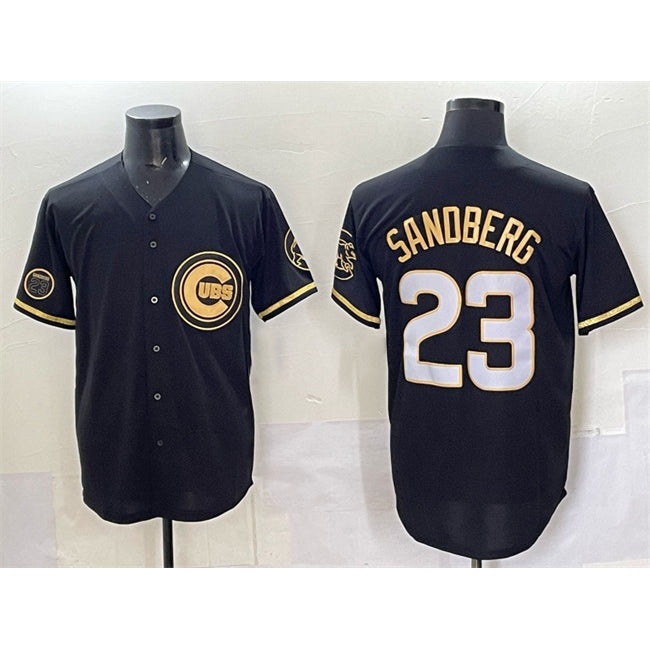 Chicago Cubs #23 Ryne Sandberg Black Fotopoulosg Gold 'Ryne Sandberg Tribute' Vapor Limited V2 Stitched Jersey