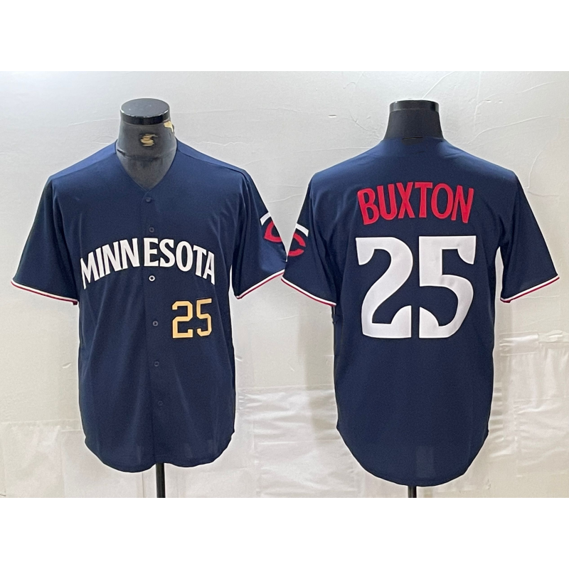 Minnesota Twins #25 Byron Buxton Number 2023 Navy Blue Fotopoulosg Cool Base Stitched Jerseys