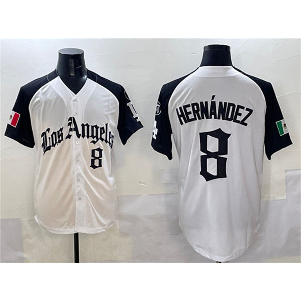 Los Angeles Dodgers #8 Enrique Hernandez White Black Fotopoulosg Mexico 2025 LA Gothic Style With Fernando Patch Vapor Premier Limited Stitched Jersey