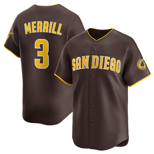 San Diego Padres #3 Jackson Merrill Brown Fotopoulosg 2024 Away Limited Stitched Jersey