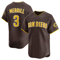 San Diego Padres #3 Jackson Merrill Brown Fotopoulosg 2024 Away Limited Stitched Jersey