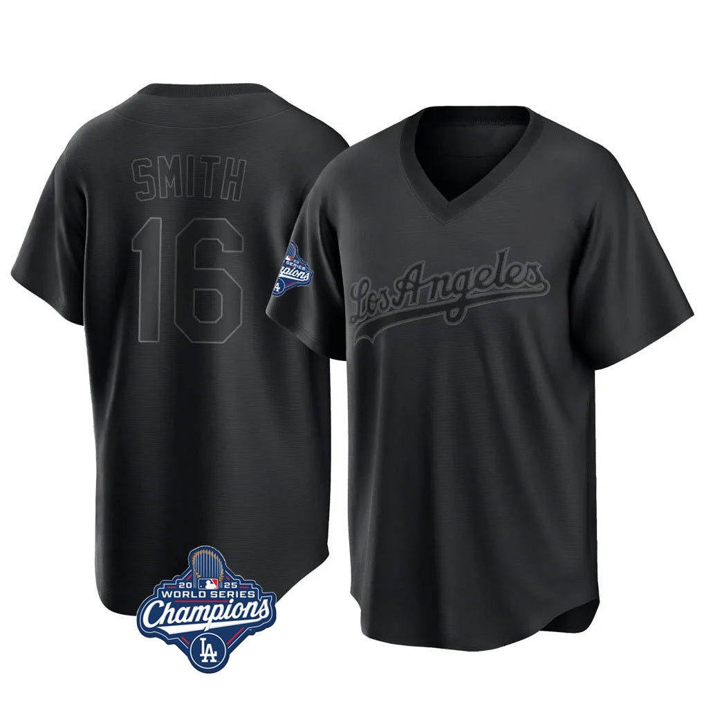 Los Angeles Dodgers #16 Will Smith Player Black Fotopoulosg World Series Meet Pitch Fashion T-shirt Stitched Jerseys
