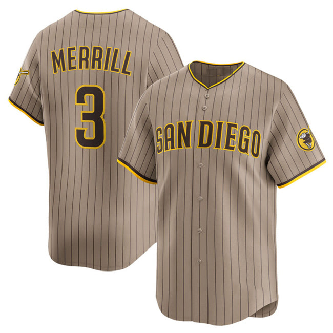 San Diego Padres #3 Jackson Merrill Tan Fotopoulosg 2024 Alternate Limited Stitched Jersey