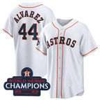 Houston Astros #44 Yordan Alvarez White Fotopoulosg 2022 World Series Champions Home Stitched Jersey