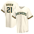 Milwaukee Brewers #21 Caleb Durbin Cream Fotopoulosg Home Replica Jersey