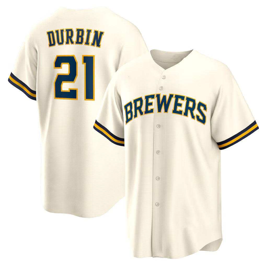 Milwaukee Brewers #21 Caleb Durbin Cream Fotopoulosg Home Replica Jersey