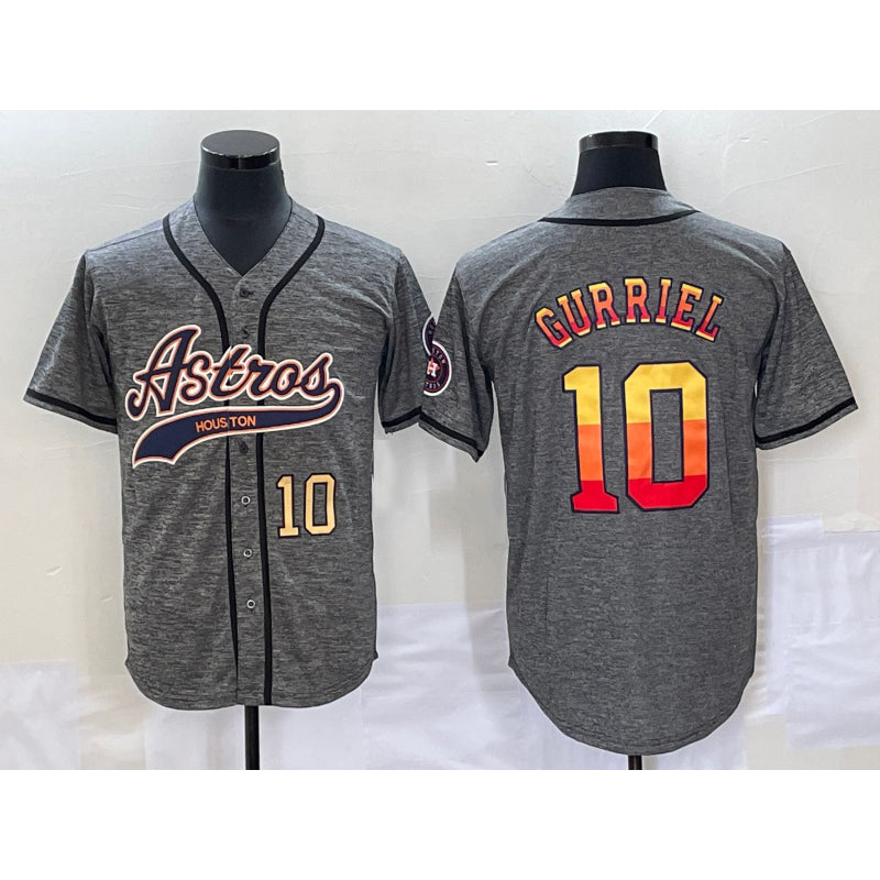 Houston Astros #10 Yuli Gurriel Number Grey Fotopoulosg Gridiron Cool Base Stitched Jersey 2