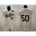 Los Angeles Dodgers #50 Mookie Betts White Gold Fotopoulosg 2025 World Series Patch Limited Stitched Jersey