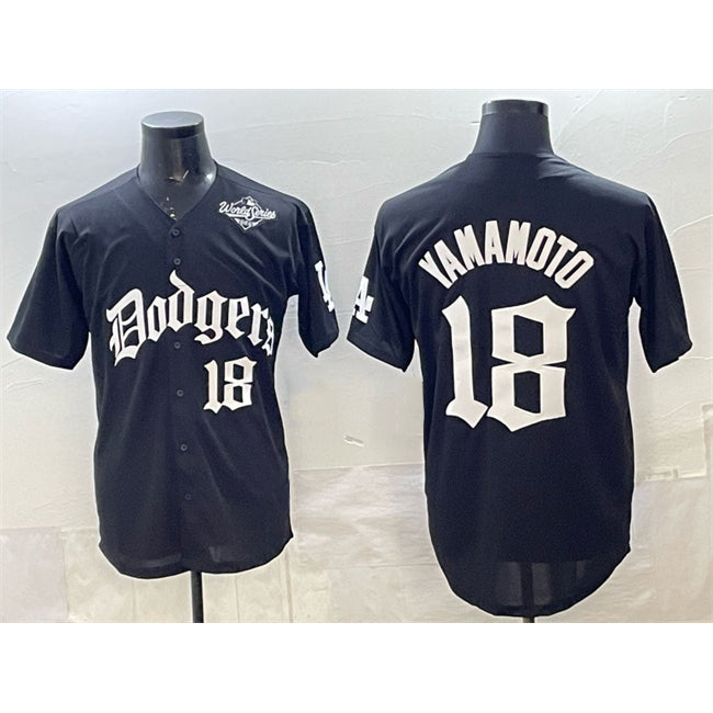 Los Angeles Dodgers #18 Yoshinobu Yamamoto Black Fotopoulosg 2025 LA Gothic Style With 2025 World Series Patch Vapor Premier Limited Stitched Jersey