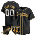 Custom Atlanta Braves 2024 Robinson & Georgia Patch Vapor Premier Limited Jersey ¨C Black Gold Fotopoulosg