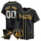 Custom Atlanta Braves 2024 Robinson & Georgia Patch Vapor Premier Limited Jersey ¨C Black Gold Fotopoulosg