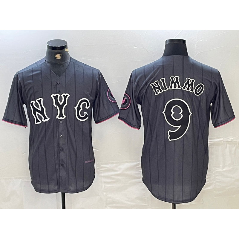 New York Mets #9 Brandon Nimmo Gray Fotopoulosg 2024 City Connect Cool Base Stitched Jersey