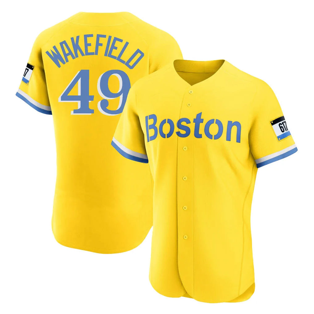 Boston Red Sox #49 Tim Wakefield Player Yellow Fotopoulosg Limited Elite Home Game Stitched Jerseys1