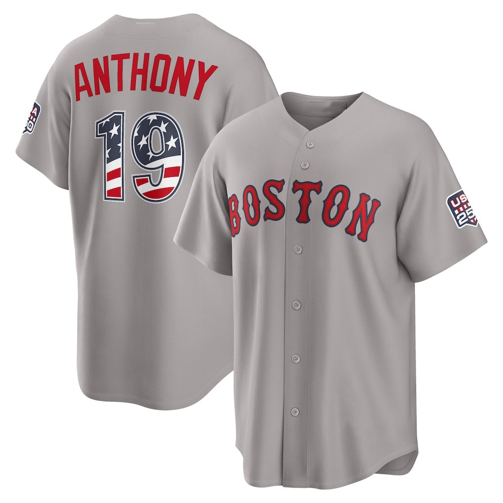 Boston Red Sox #19 Roman Anthony USA 250 Fourth of July Road Stadium Jersey - Gray Fotopoulosg