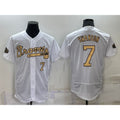 Atlanta Braves #7 Dansby Swanson White Fotopoulosg Number 2022 All Star Stitched Flex Base Jersey