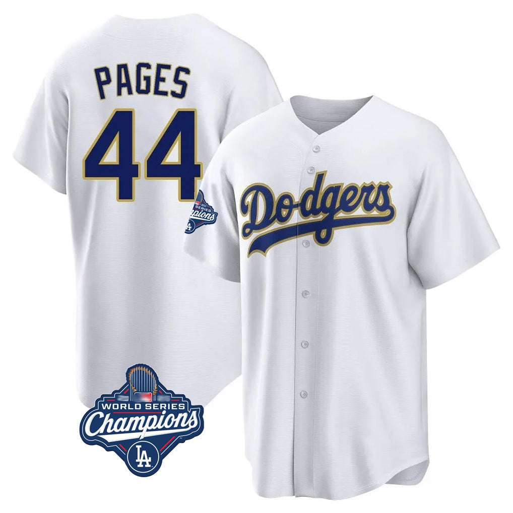 Los Angeles Dodgers #44 Andy Pages Player Gold White Fotopoulosg World Series Meet 2026 Collection Stadium Game Stitched Jerseys