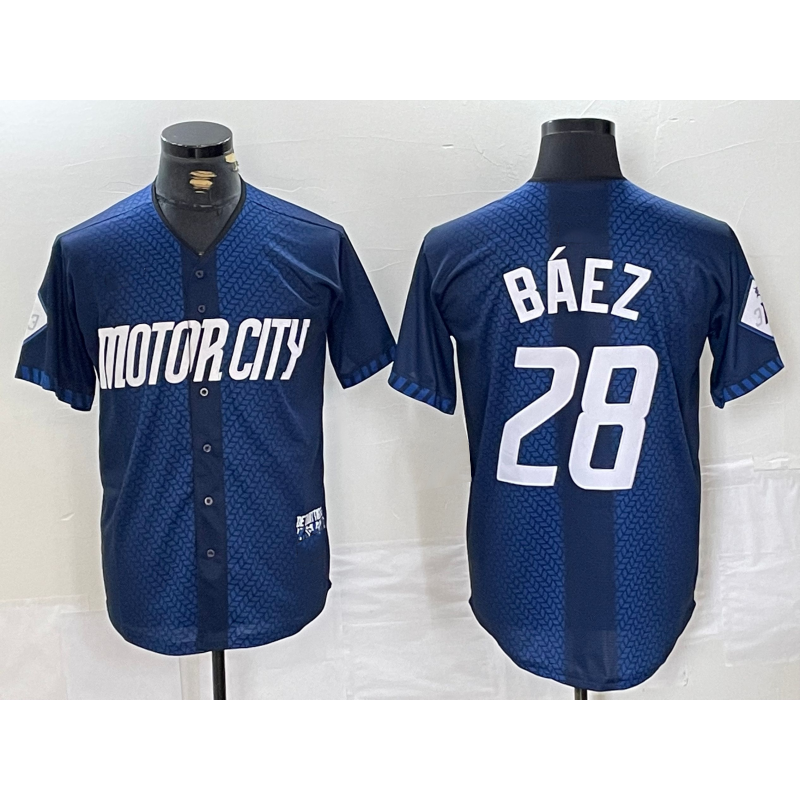 Detroit Tigers #28 Javier Baez 2024 Navy Fotopoulosg City Connect Cool Base Limited Stitched Jersey