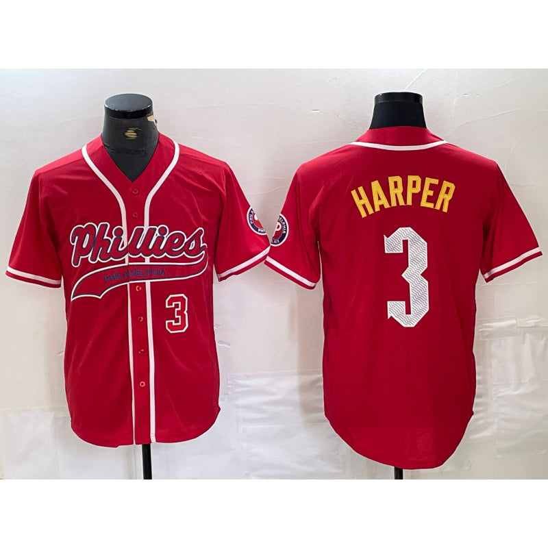 Philadelphia Phillies #3 Bryce Harper Number Red Fotopoulosg Cool Base Stitched Jersey 2