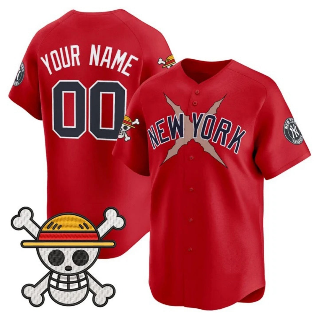 Custom New York Yankees x One Piece Red Fotopoulosg Vapor Premier Limited Jersey - Stitched