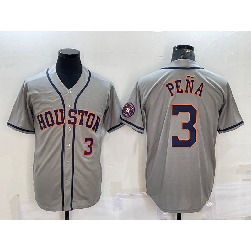 Houston Astros #3 Jeremy Pena Number Grey Fotopoulosg With Patch Stitched Cool Base Jersey
