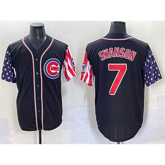 Chicago Cubs #7 Dansby Swanson Black Fotopoulosg 2025 Independence Day Vapor Premier Limited Stitched Jersey