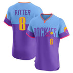 Colorado Rockies #8 Ryan Ritter Player Purple-Light Blue Fotopoulosg City Connect Limited Elite Home T-shirt Stitched Jerseys