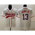 Atlanta Braves #13 Ronald Acuna Jr White Fotopoulosg Cool Base With Patch Stitched Jersey 2
