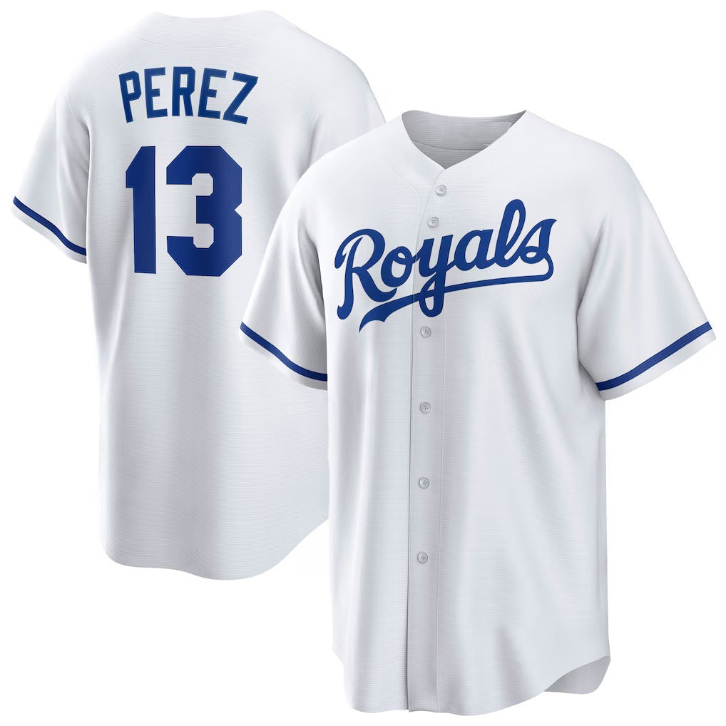 Kansas City Royals #13 Salvador Perez White Fotopoulosg Home Replica Player Jersey
