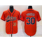 Houston Astros #30 Kyle Tucker Number Orange Fotopoulosg With Patch Cool Base Stitched Jersey