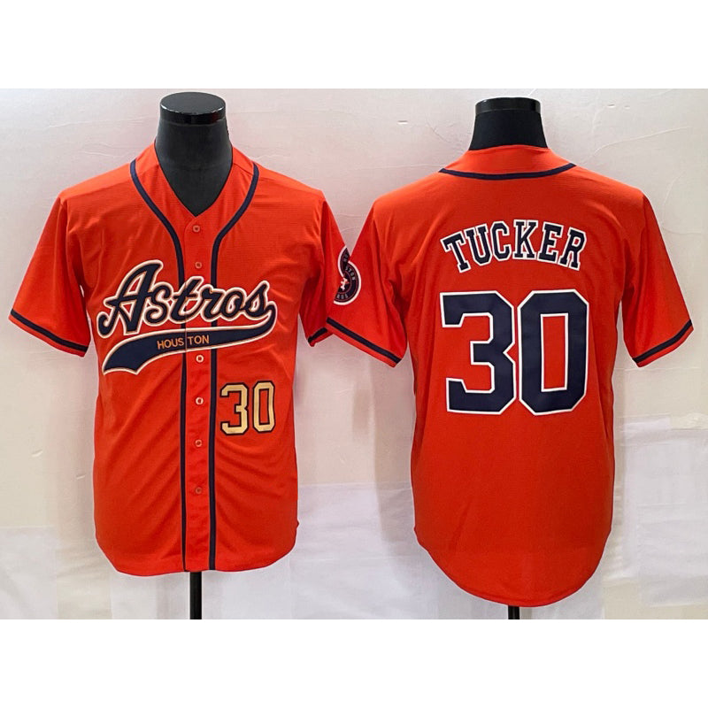 Houston Astros #30 Kyle Tucker Number Orange Fotopoulosg With Patch Cool Base Stitched Jersey